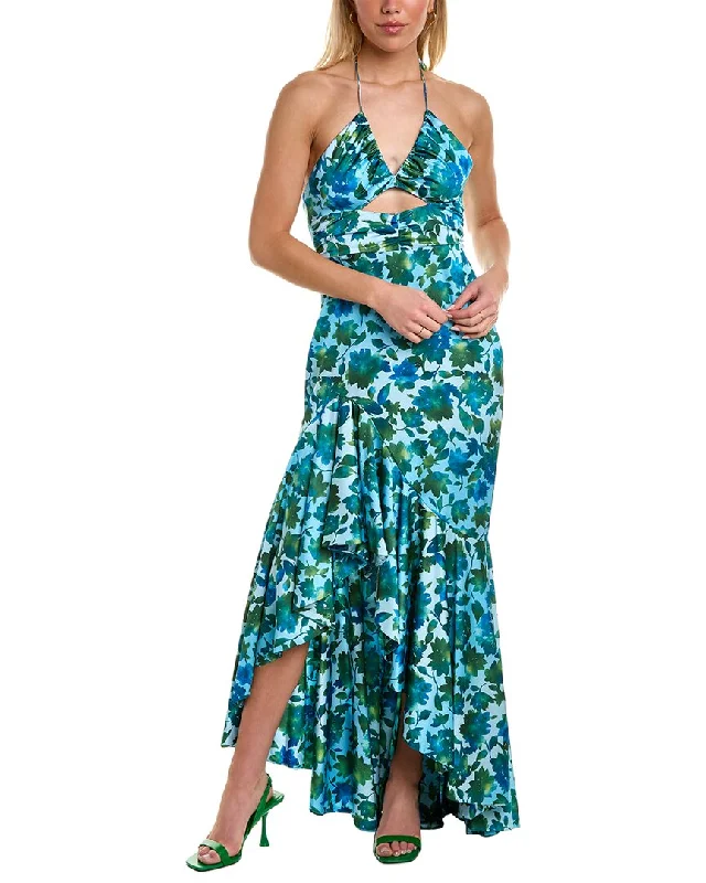 AMUR Edie Tie-Neck Maxi Dress Comfortable Long-Sleeve Maxi Dress