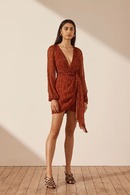 ATRANI PLUNGED LONG SLEEVE MINI DRESS Casual Mini Dress with Pockets