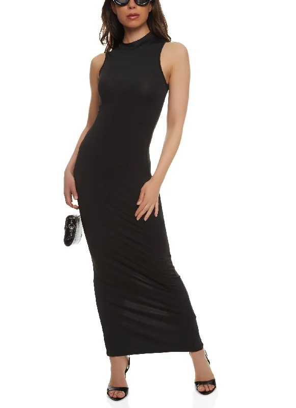 Daisy Sleeveless Mock Neck Maxi Dress Stylish Off-Shoulder Maxi Dress