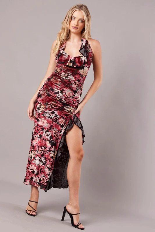 Black Floral Devore Maxi Dress Burnout Velvet Ruffle Dress Chic Sleeveless Maxi Dress Black Floral Devore Maxi Dress Burnout Velvet Ruffle Dress Chic Sleeveless Maxi Dress