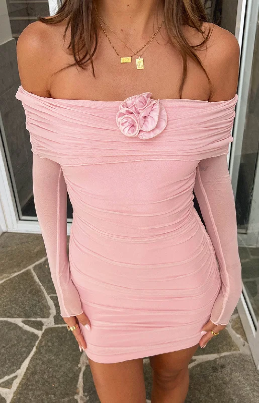 Bree Pink Mesh Long Sleeve Mini Dress Trendy Crossover Mini Dress
