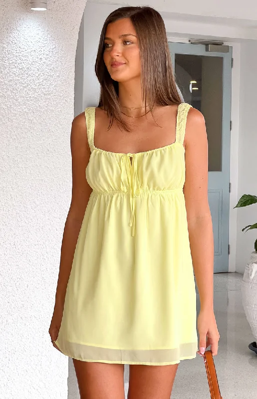 Brooke Yellow Mini Dress Elegant Lace Mini Dress