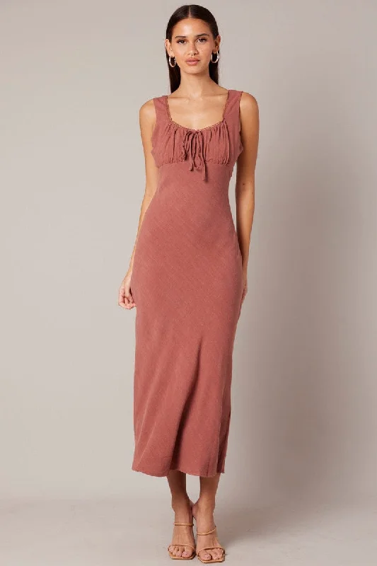 Brown Maxi Dress Sleeveless Cozy Spaghetti Strap Maxi Dress