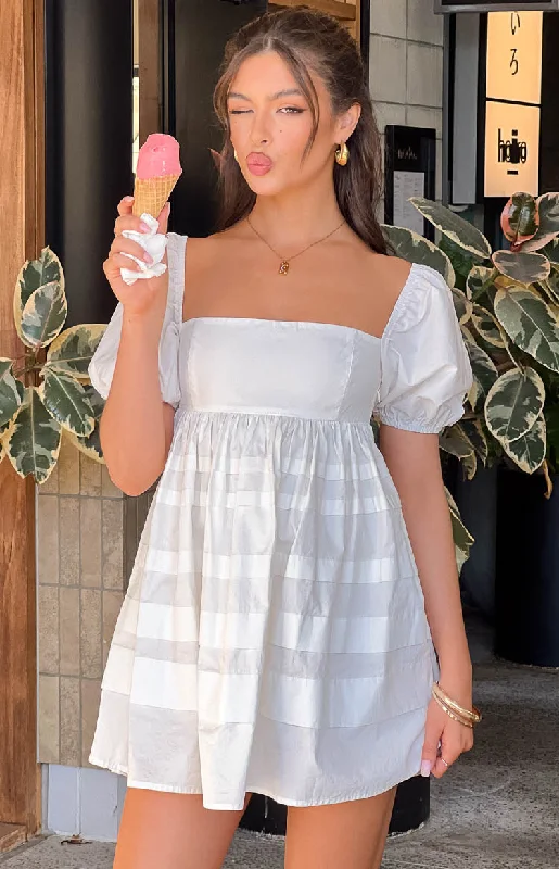Cipher White Babydoll Mini Dress Classic Casual Mini Dress