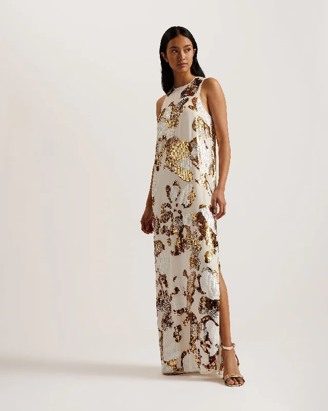 Danusia Sequin Racer Maxi Dress Ivory Casual Maxi Dress with Pockets