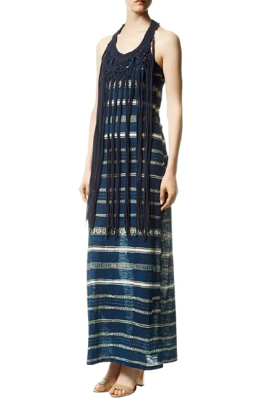 Denim & Supply Ralph Lauren Women's Fringe Macrame Maxi Dress, Blue, S Comfortable Maxi Dress with Slits Denim & Supply Ralph Lauren Women's Fringe Macrame Maxi Dress, Blue, S Comfortable Maxi Dress with Slits