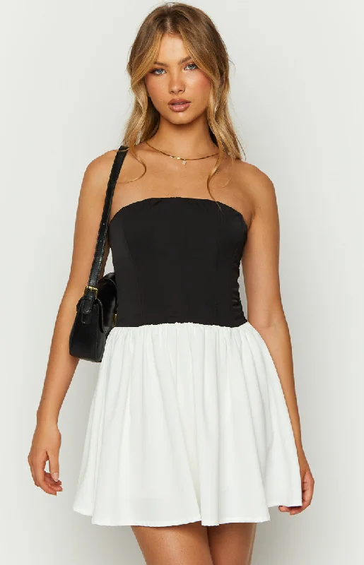 Draven Black And White Corset Mini Dress Fashionable Pleated Mini Dress