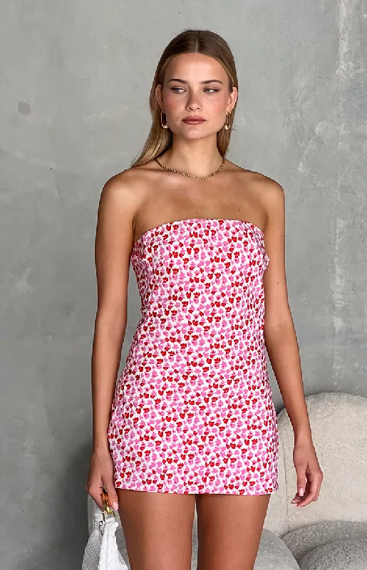 Ellie Pink And Red Speckled Mini Dress Elegant Silk Mini Dress