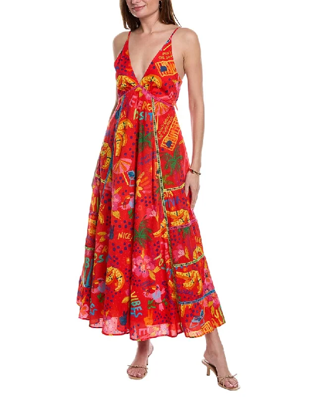 FARM Rio Good Vibes Tie Back Maxi Dress Comfortable Ruffle Maxi Dress