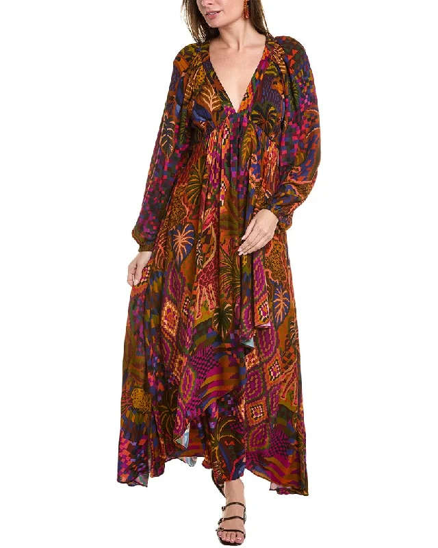 FARM Rio Jungle Animals Tapestry Maxi Dress Fashionable Faux Wrap Maxi Dress