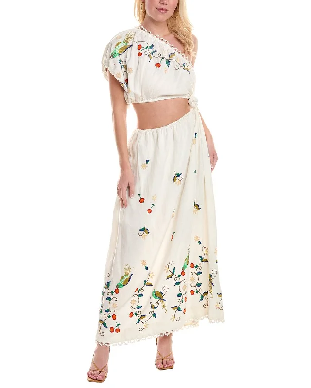 FARM Rio Pitanga Linen-Blend Maxi Dress Chic Button-Up Maxi Dress