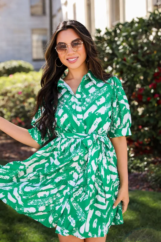 FINAL SALE - Graceful Perfection Kelly Green Mini Dress Elegant Satin Lace Mini Dress