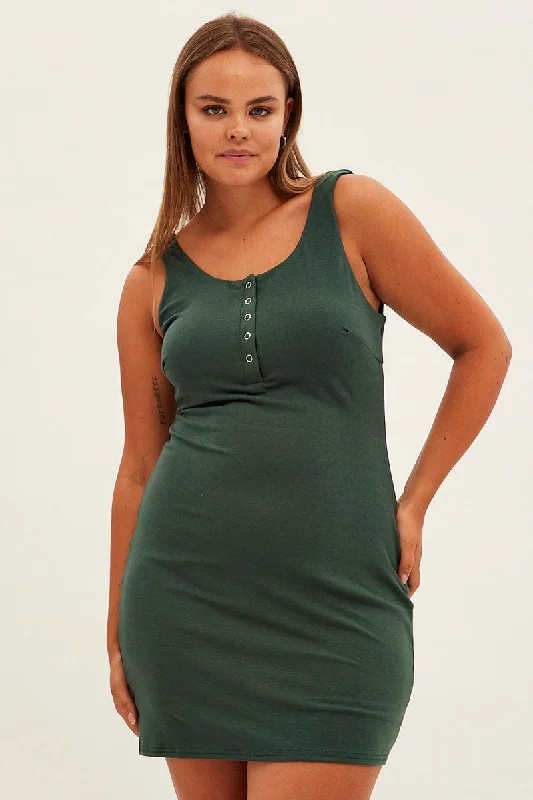 Green Bodycon Sleeveless Mini Dress Cozy Sweater Mini Dress