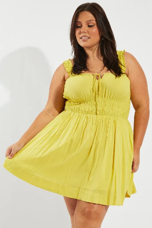 Green Tie Front Frill Strap Mini Dress Comfortable Shift Mini Dress