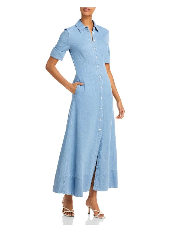 Joan Womens Button Front Short Sleeves Maxi Dress Stylish Off-Shoulder Maxi Dress
