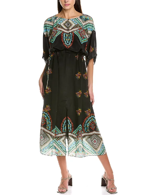 Johnny Was Jewel Thalia Silk Maxi Dress Stylish Maxi Dress with Frills