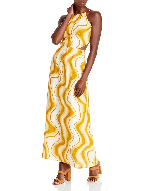 La Piedra Womens Linen Long Maxi Dress Fashionable Open-Back Maxi Dress