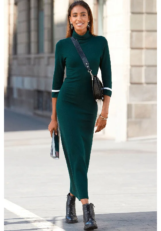 LASCANA Women's Ribbed Turtle Neck Maxi Dress Elegant Velvet Maxi Dress