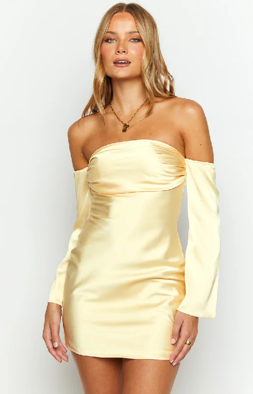 Lita Yellow Satin Mini Dress Chic Halter Mini Dress