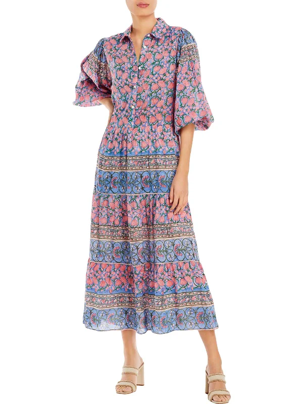 Maddy Womens Puff Sleeve Long Maxi Dress Elegant Floral Maxi Dress