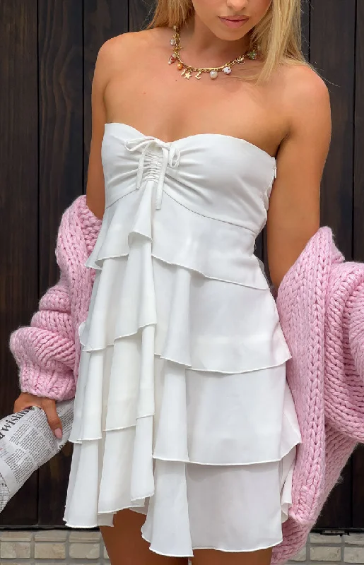 Miller White Strapless Mini Dress Fashionable Mini Dress with Frills
