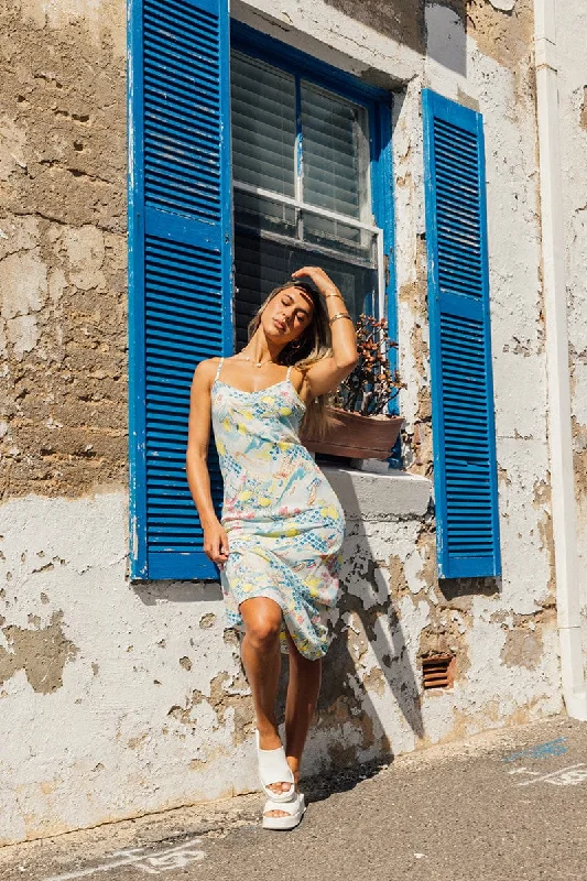 Multi Abstract Maxi Dress Bias Cut Comfortable Maxi Dress with Sleeves