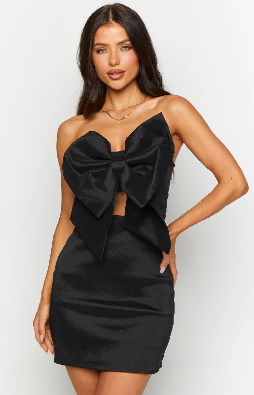 Nadia Black Bow Mini Dress Cozy Cotton Mini Dress