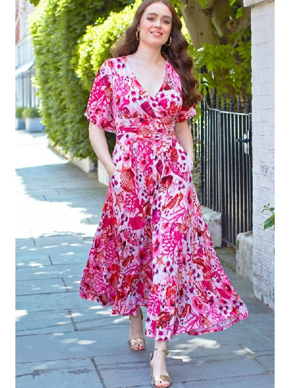 Onjenu Tilly Maxi Dress Coral Crush Comfortable Maxi Dress with Sleeves