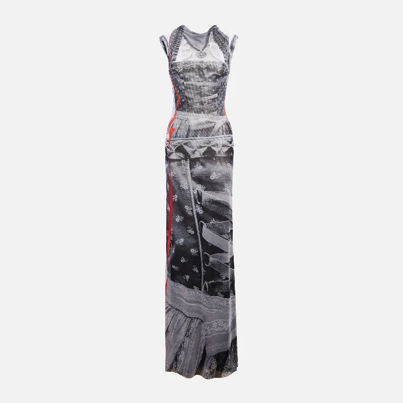 Ottolinger Mesh Maxi Dress - Dirndl Print Classic A-Line Maxi Dress