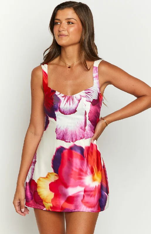 Pansy Pink Floral Sleeveless Mini Dress Cozy Sweater Mini Dress
