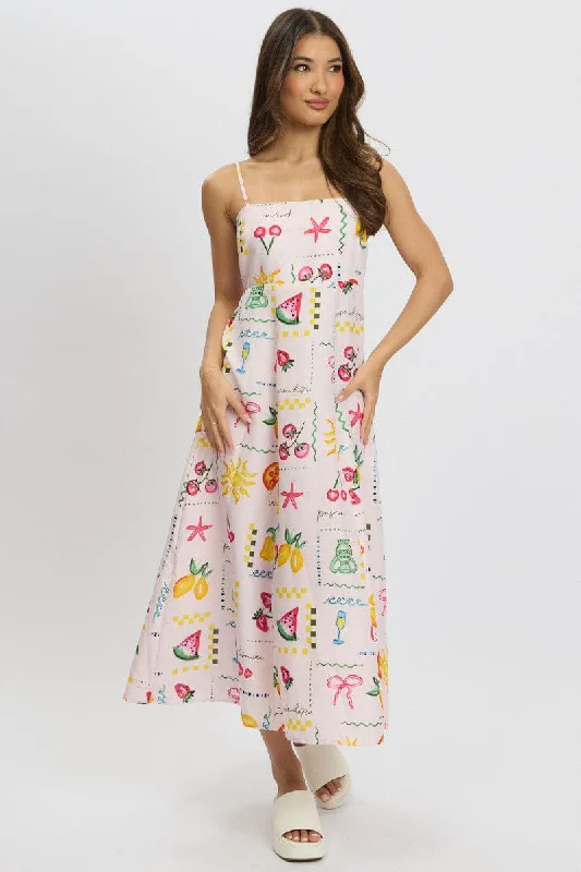 Pink Abstract Maxi Dress Strappy Elegant Sleeveless Maxi Dress