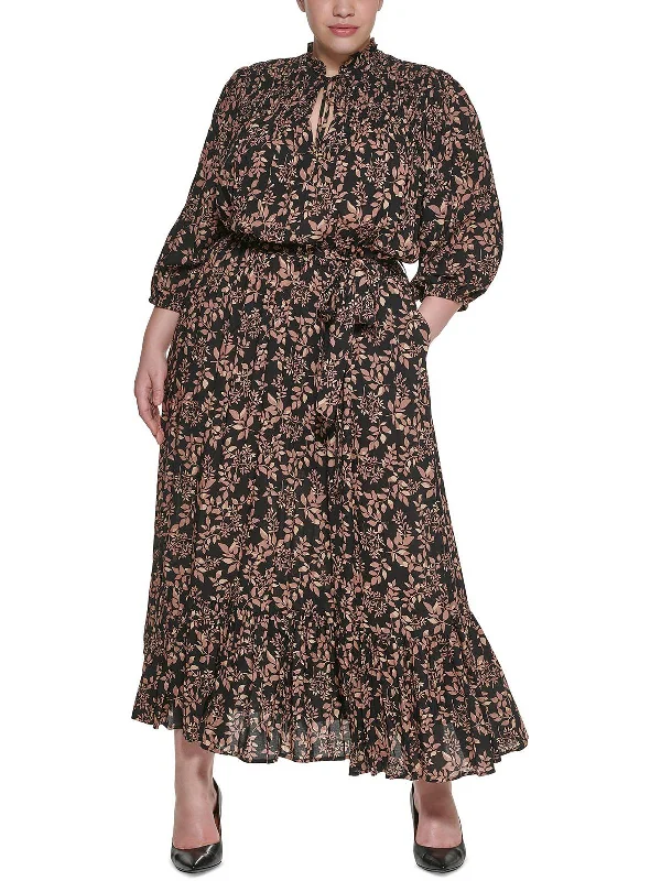 Plus Womens Floral Smocked Maxi Dress Classic Tulle Maxi Dress