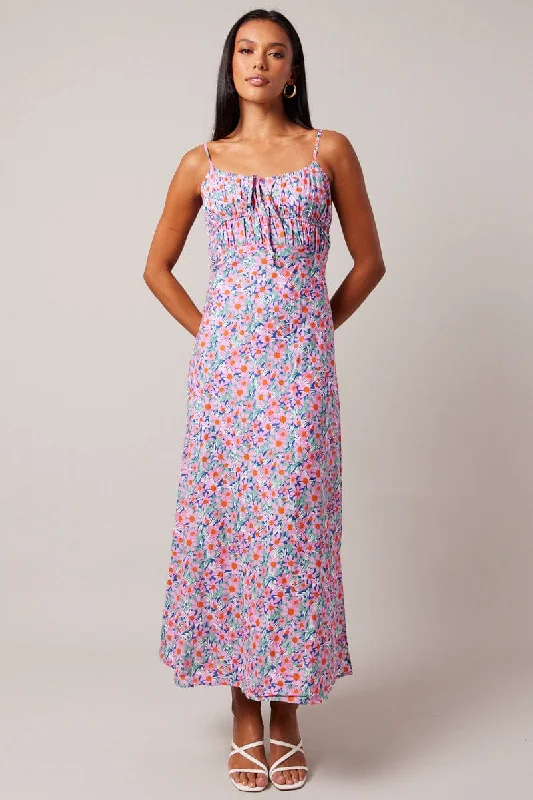 Purple Ditsy Maxi Dress Strappy Fashionable Sleeveless Maxi Dress