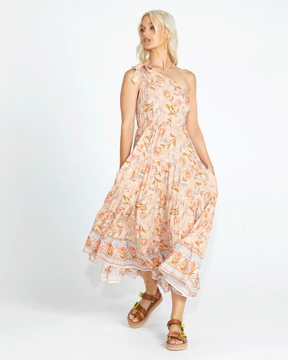 SASS POPPY ONE SHOULDER MAXI DRESS PEACH FLORAL Comfortable T-Shirt Maxi Dress