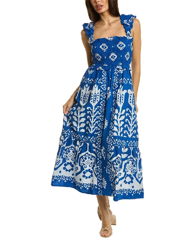 SEA NY Sonia Smocked Maxi Dress Elegant Maxi Dress with Drapes
