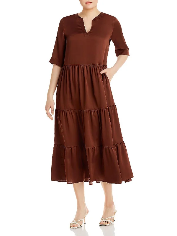 Selma Womens Split Neck Long Maxi Dress Classic V-Neck Maxi Dress