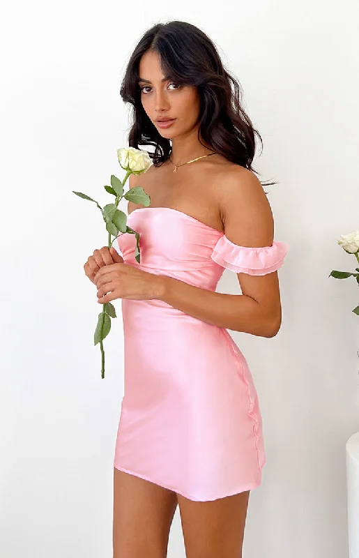 Silvia Pink Satin Mini Dress Trendy Bodycon Mini Dress