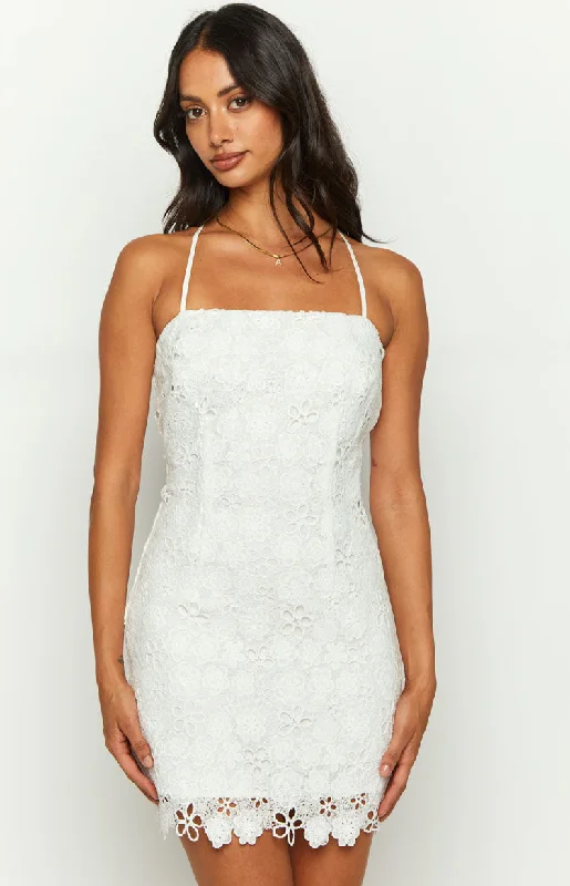 Starlette White Lace Mini Dress Chic Pleated Mini Dress