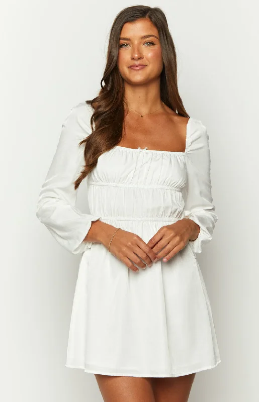 Sunnie White Long Sleeve Mini Dress Elegant Velvet Mini Dress