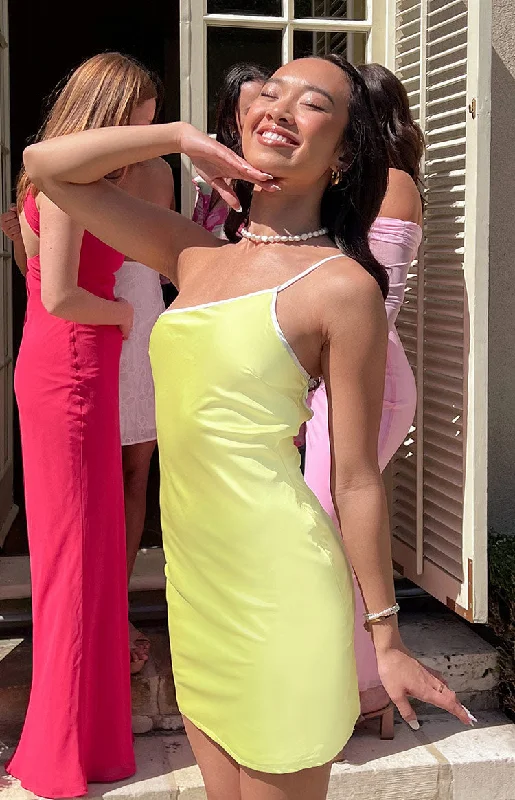 Sunny Chic Yellow Satin Mini Dress Trendy Bodycon Mini Dress
