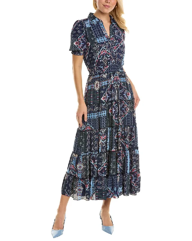 T Tahari Button Down Maxi Dress Chic Boho Print Maxi Dress
