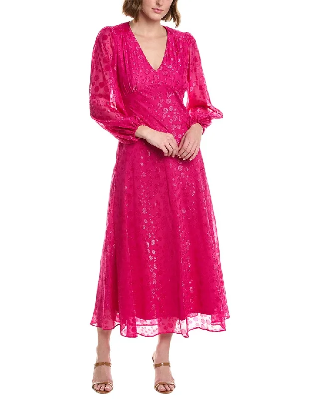 Taylor Chiffon Clip Dot Jacquard Maxi Dress Chic Button-Up Maxi Dress