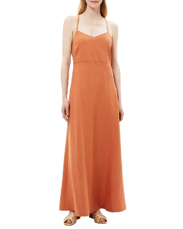Theory Haranna Linen-Blend Maxi Dress Cozy Cold-Shoulder Maxi Dress