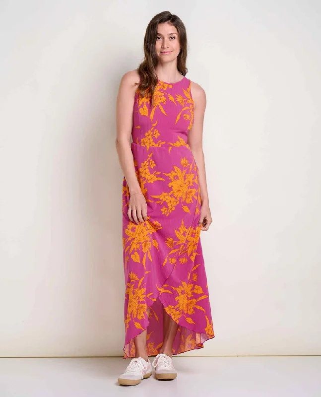 Women's Sunkissed Maxi Dress - Flame Leaf Texture Print Trendy Off-Shoulder Ruffle Maxi Dress