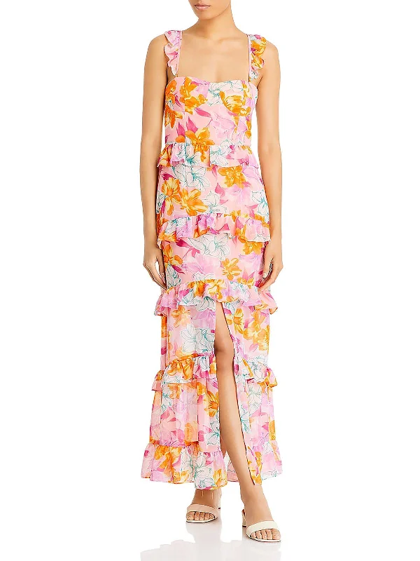 With Love Womens Floral Tiered Maxi Dress Trendy Printed Maxi Dress
