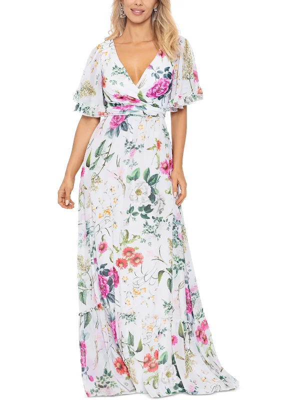 Womens Chiffon Floral Maxi Dress Trendy Button Front Maxi Dress