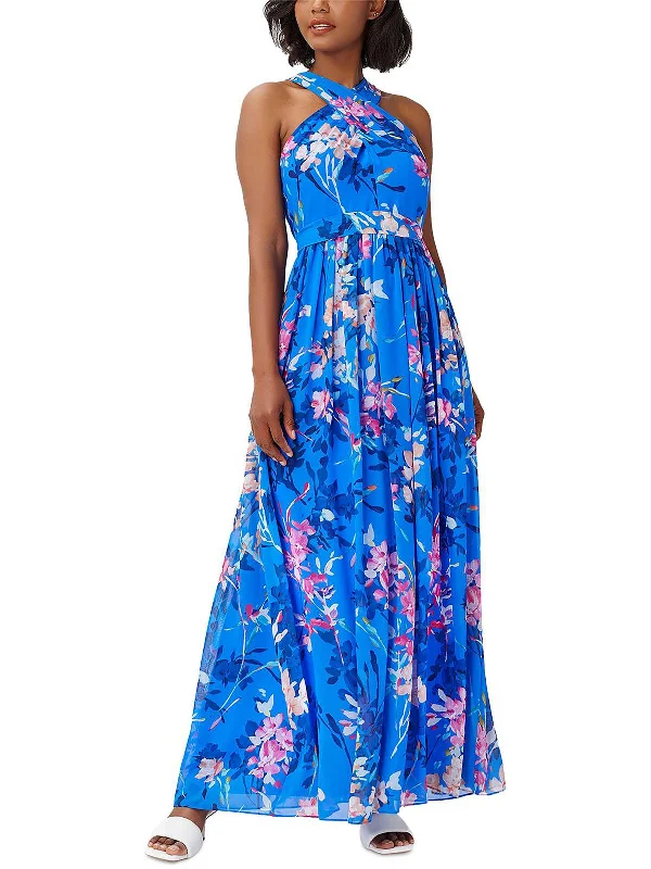 Womens Chiffon Halter Maxi Dress Trendy Maxi Dress with Lace