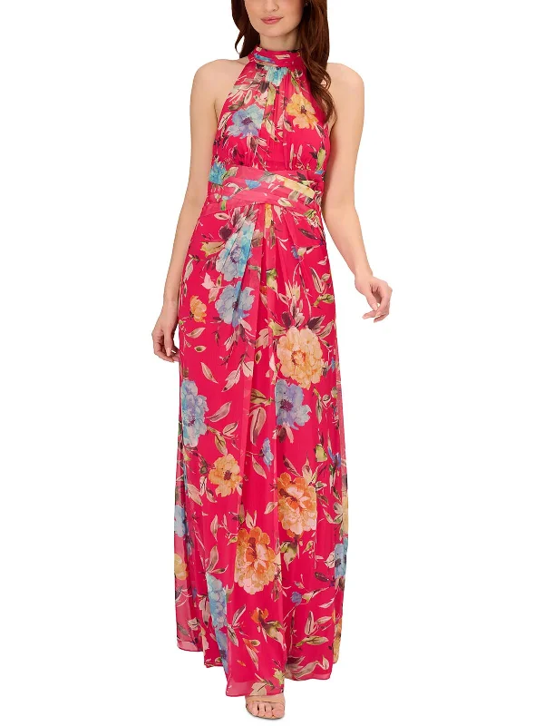 Womens Chiffon Maxi Dress Stylish Pleated A-Line Maxi Dress