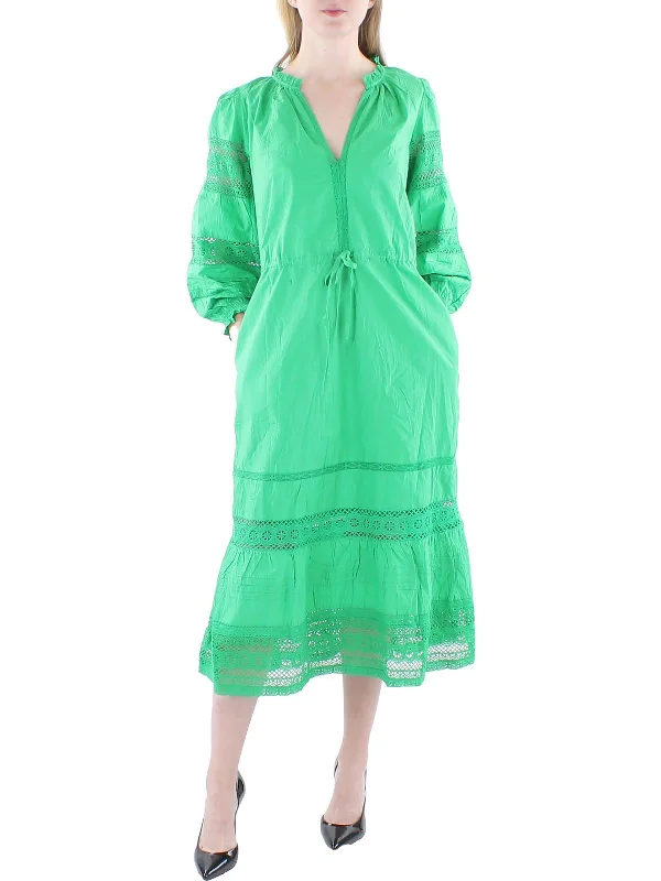 Womens Cotton Crochet Trim Maxi Dress Classic Strapless Maxi Dress