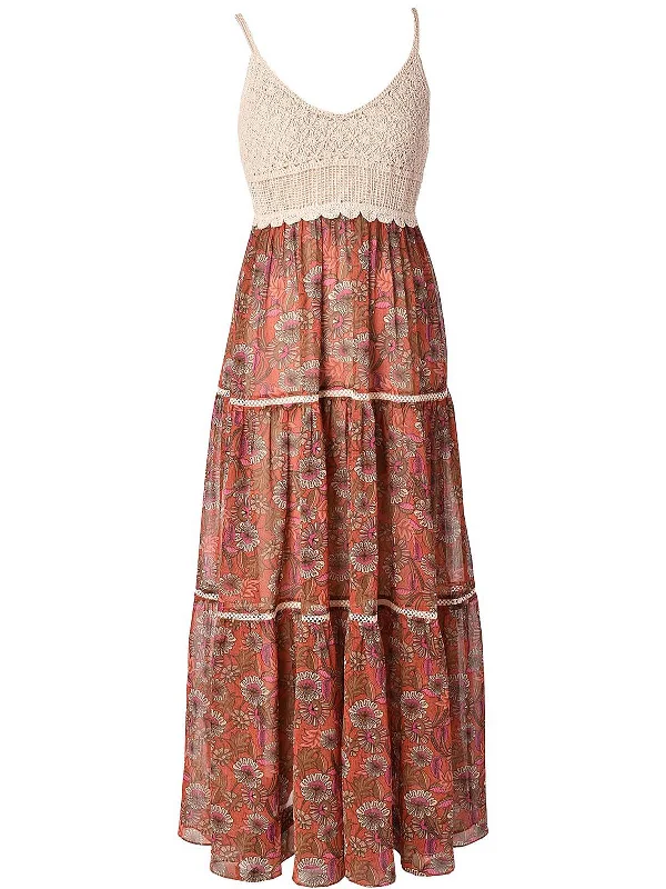 Womens Crochet Chiffon Maxi Dress Stylish V-Neck Maxi Dress
